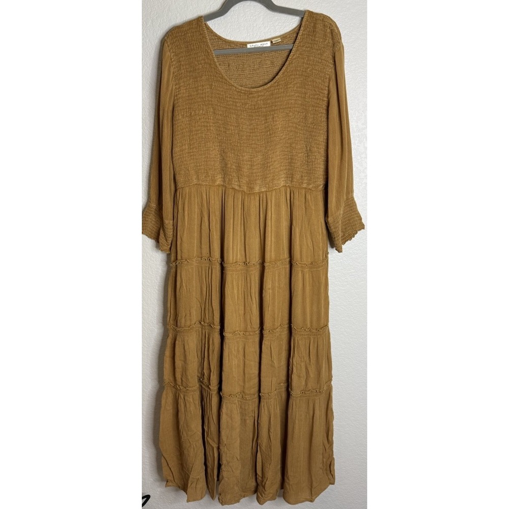 Studio West Apparel Womens XL Smocked Tiered Maxi Dress Lagenlook‎ Hippie Boho